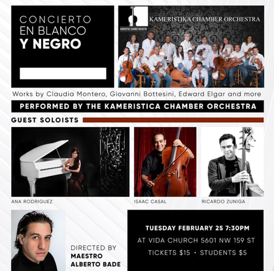 La Kameristica Chamber Orchestra interpretar el Concierto en Blanco y Negro de Claudia Montero en Miam